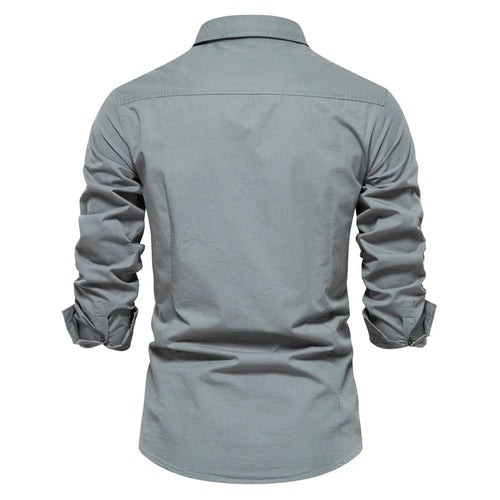 Mens Long Sleeve Dual Pockets Military Shirt